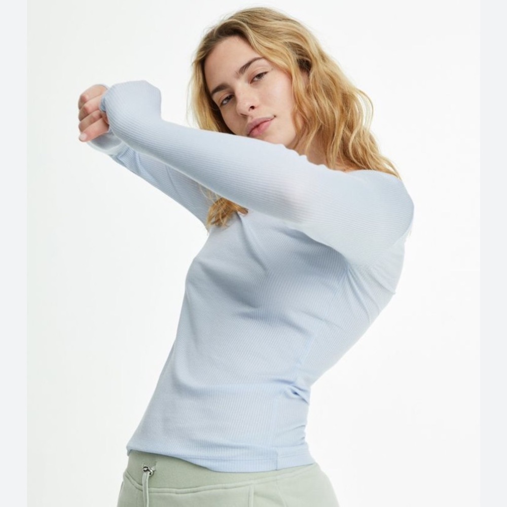 {Wsly} 1X Rivington Ribbed Long Sleeve Top Sky Blue Wesley Bandier